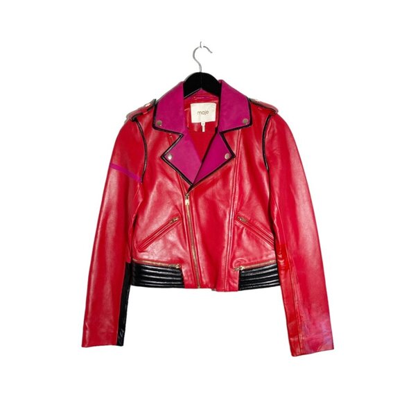 Maje Vibrant Red and Black Leather Jacket. Real prop jacket from RIVERDALE show - Picture 2 of 8